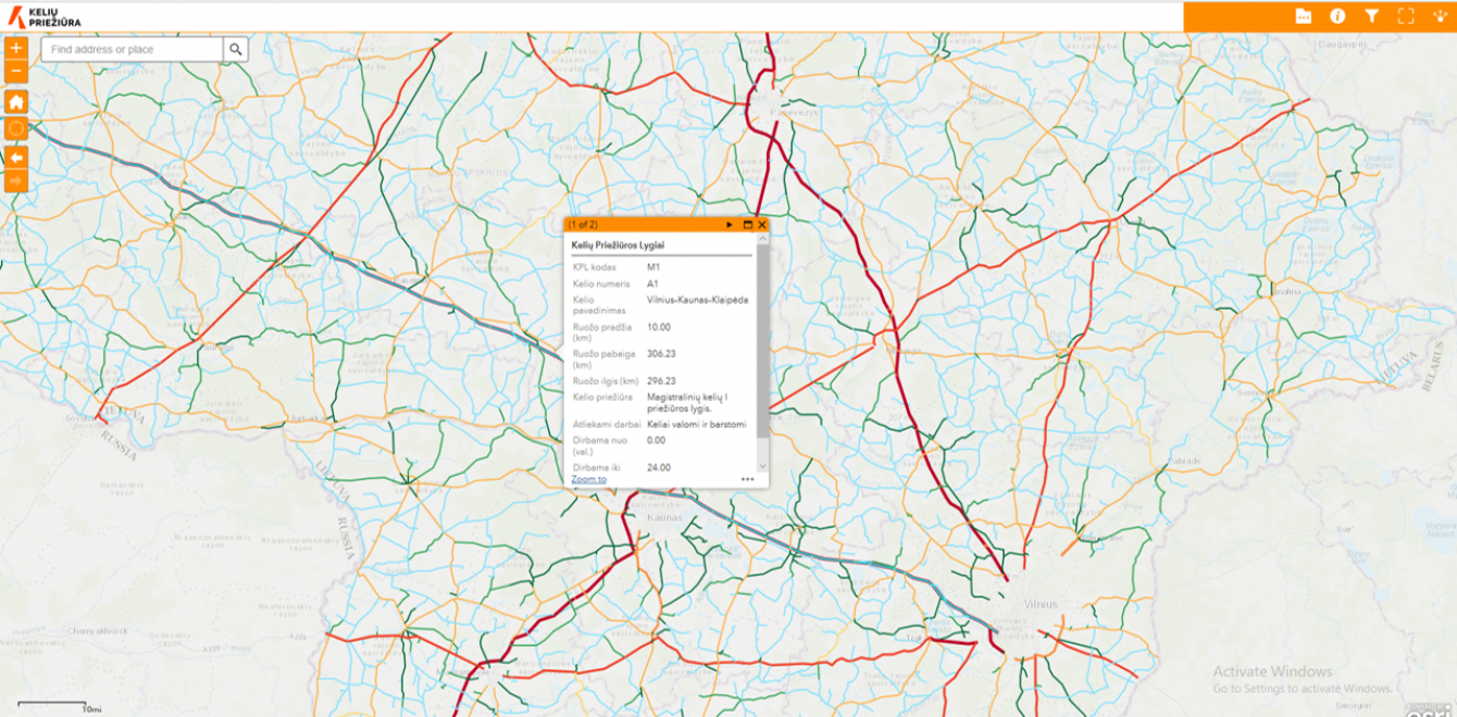 Sukurtas interaktyvus valstybinių kelių žemėlapis