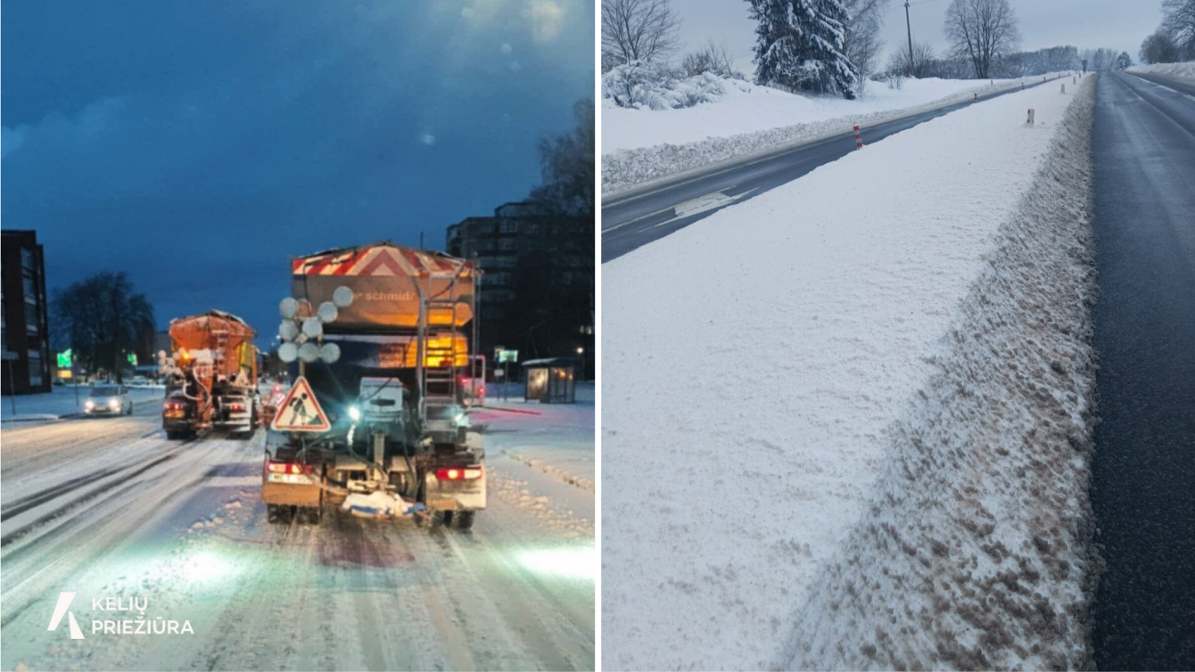 Neprognozuojamos oro sąlygos lemia sprendimą dalyje kelių naudoti smėlio ir druskos mišinius